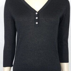 NWT Soft Surroundings black metallic v-neck long sleeve knit top ladies XS